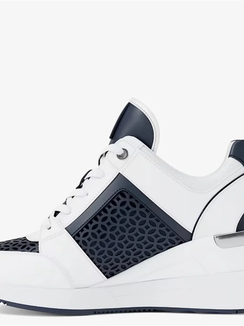 Michael Kors Navy & White Perforated Platform Sneaker Size 8 New In Box